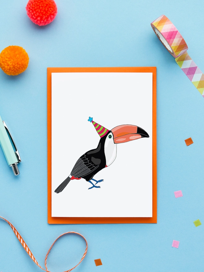 Toucan Birthday Card with Orange Envelope