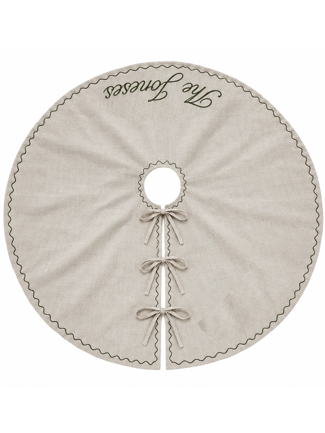 Personalised Embroidered Linen Christmas Tree Skirt