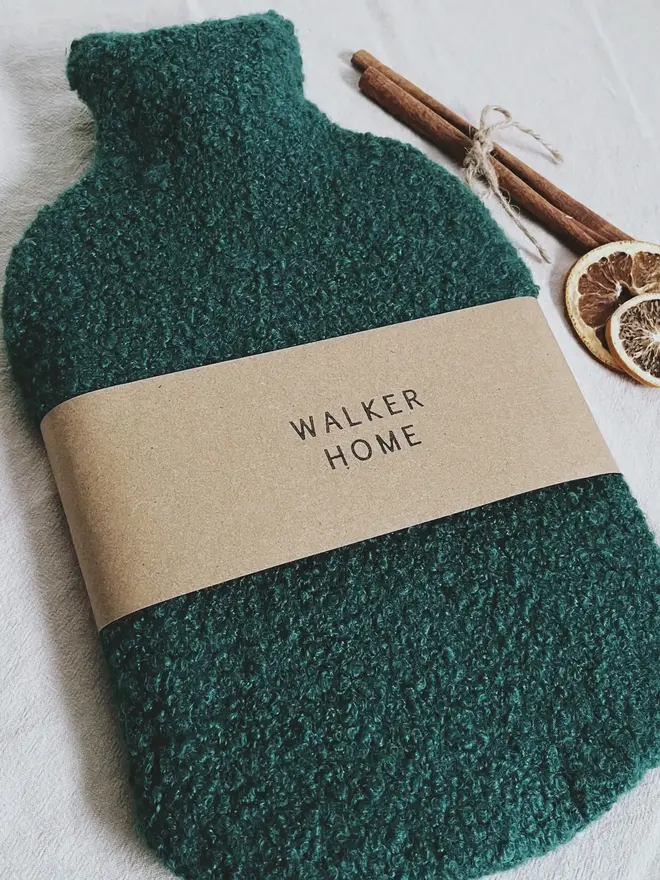 Forest Green Boucle Wool Hot Water Bottle