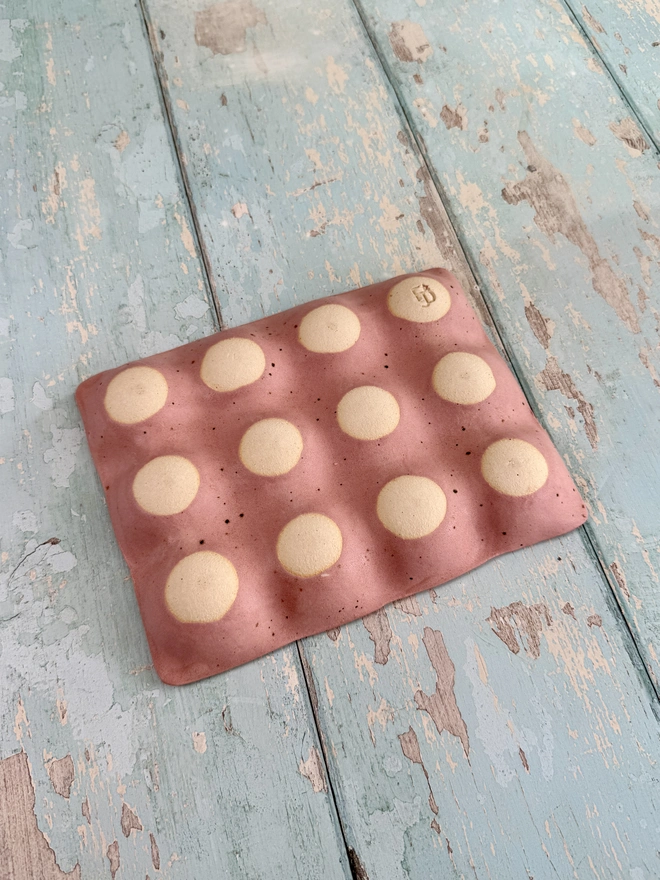 Pink speckled egg tray kitchen storage