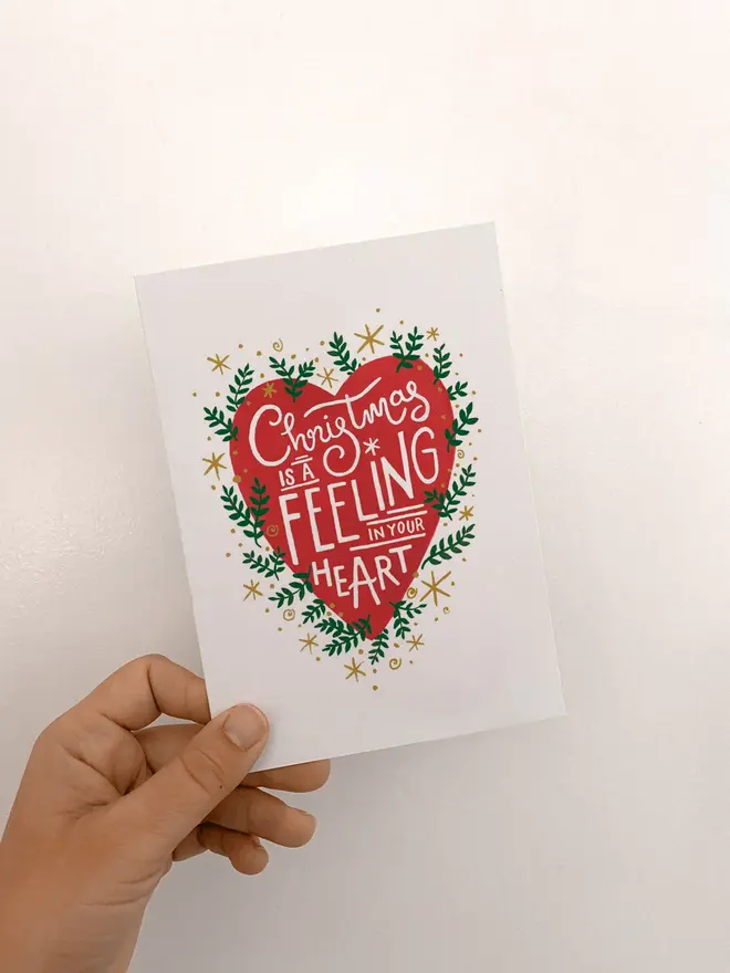 christmas illustrated red heart card