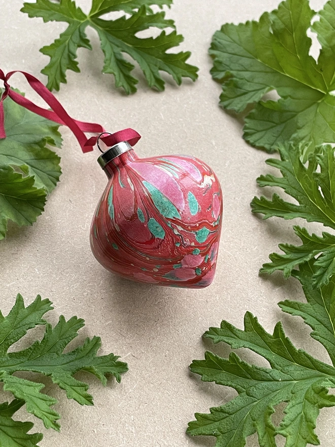 Hand-marbled ceramic tapered bauble