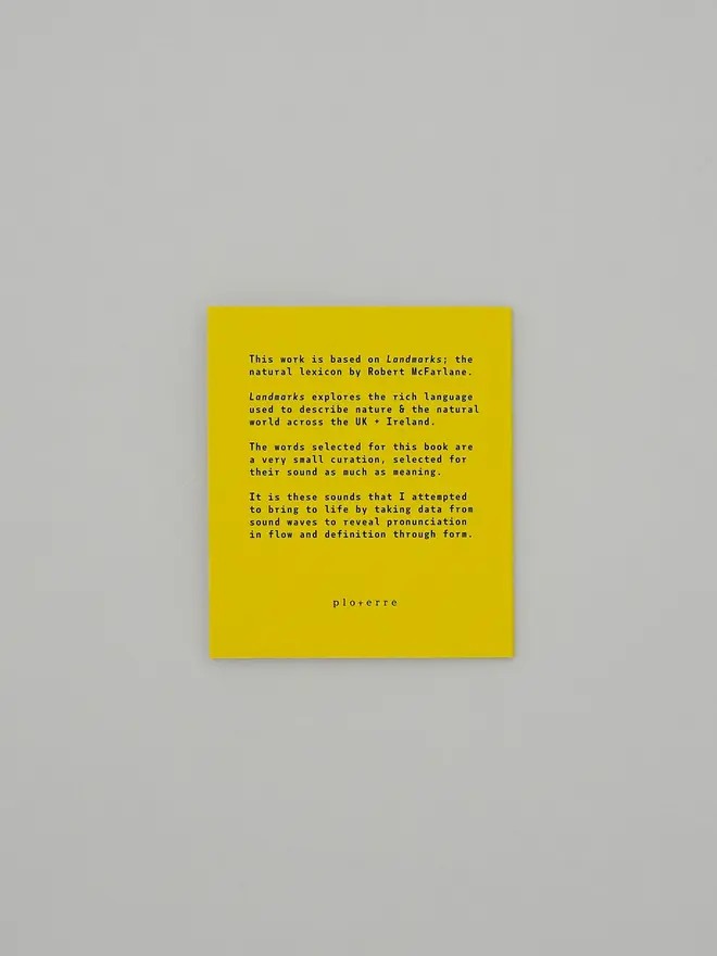 Wordmarks Book, back cover positioned on table. 