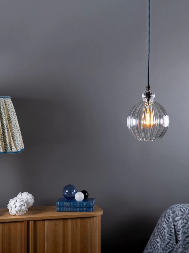 Small Clear Ribbed Glass Mabel Pendant Light Lifestyle