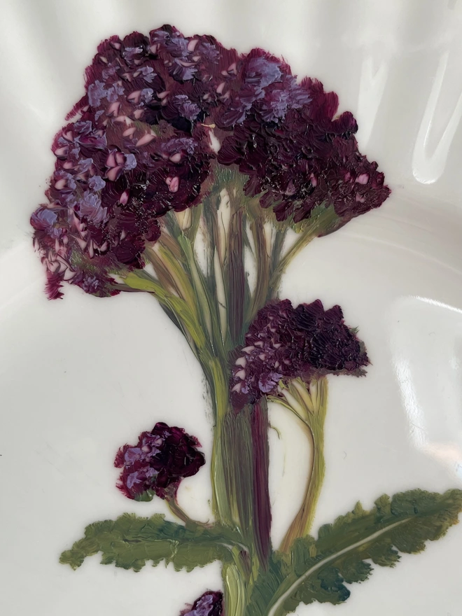 Detail Broccoli Painting On Vintage Plate