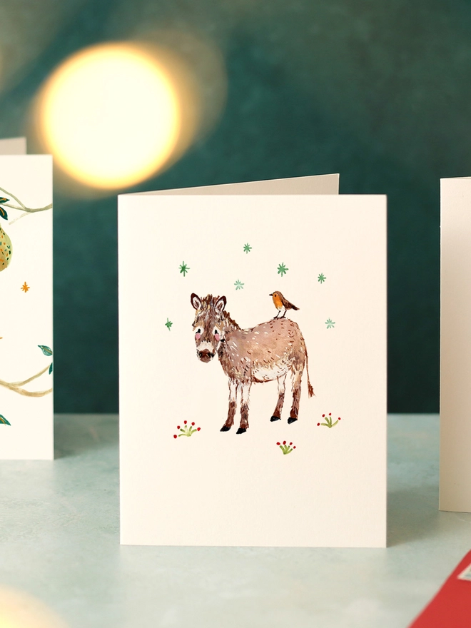 Donkey and Robin Mini Christmas Card
