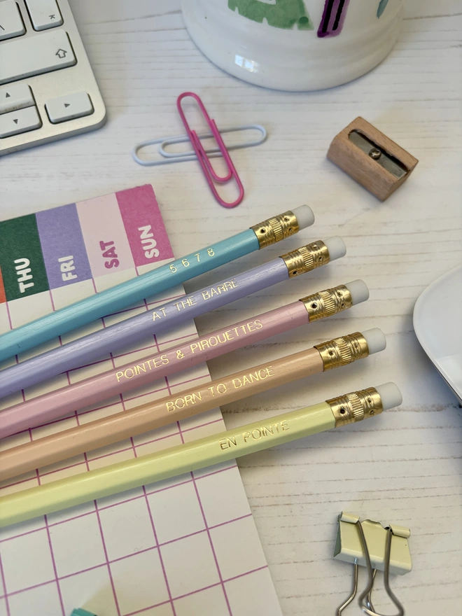 Ballet Dancer Hand-Stamped HB Pencils (Set of 5)