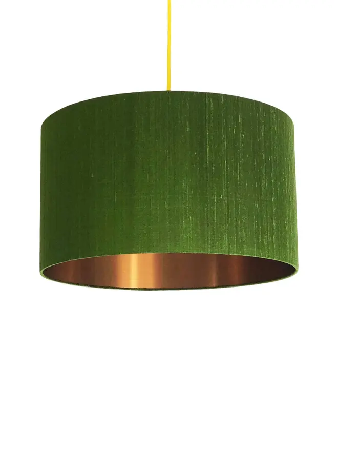 Moss Green Silk Handmade Lampshade With Copper or Gold Foil Lining, 