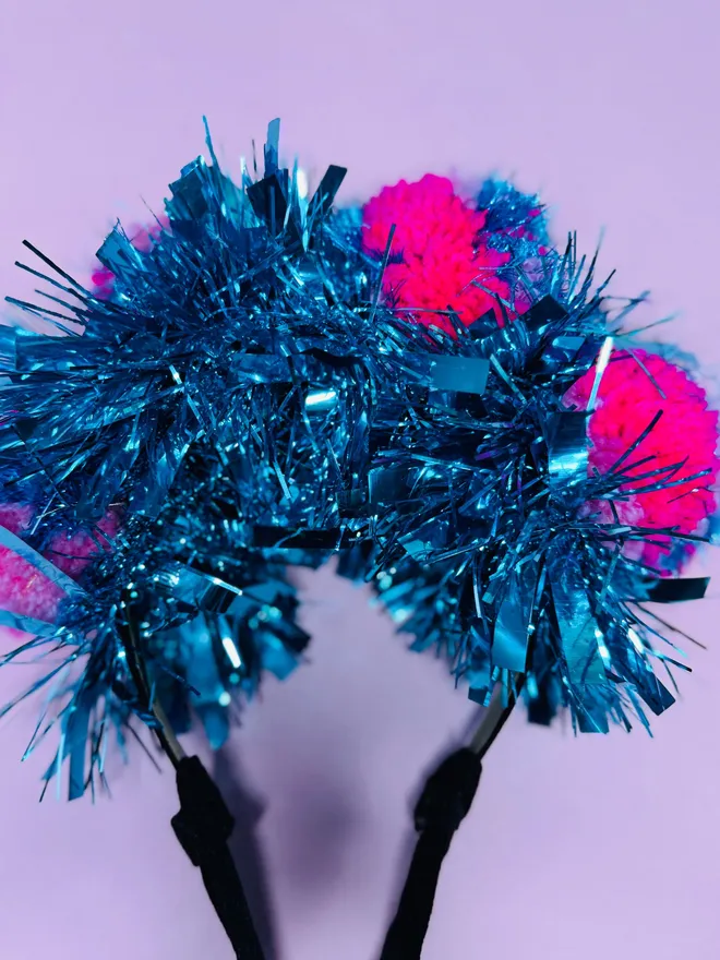 Pom Pom headband tinsel headband pink headband Pom Pom festival headband party headband gold tinsel headband LGBTQ headband lgbtq festival pride