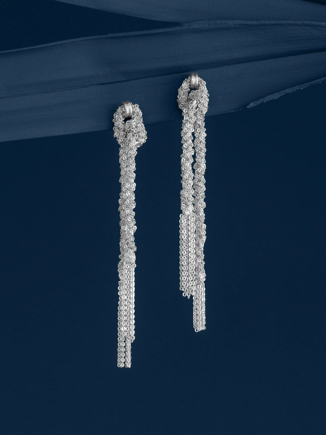 Loel Silver Woven Thread Knot Earrings