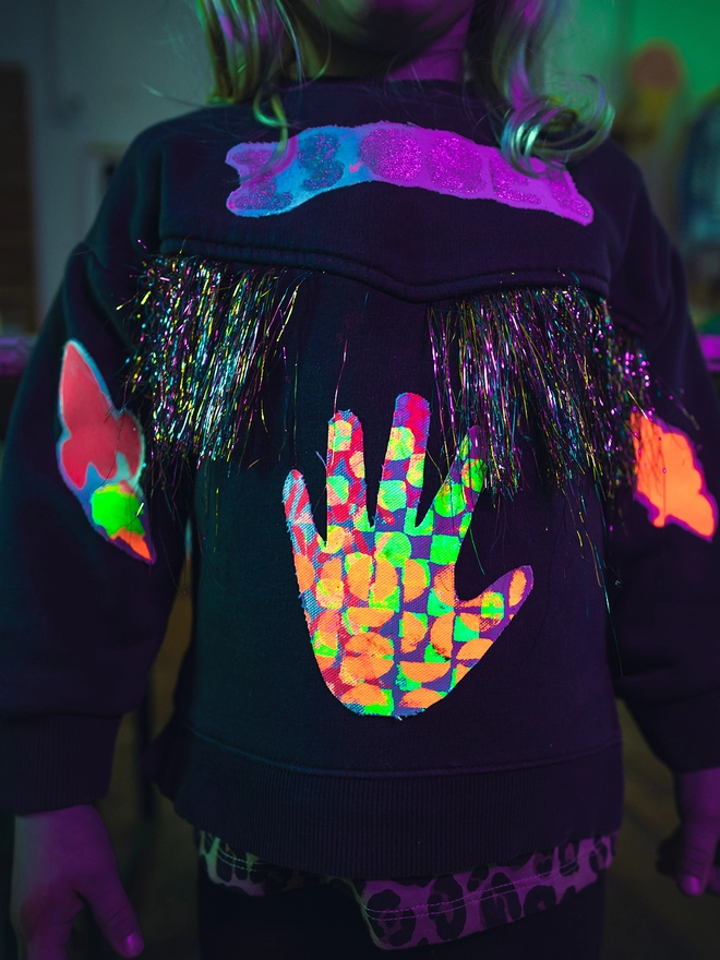 Clothes patches on jacket with uv light