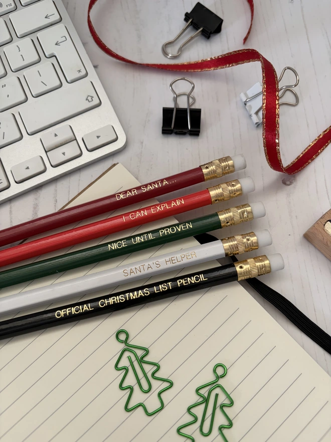 Santa's Christmas Hand-Stamped HB Pencil Set (Set of 5)