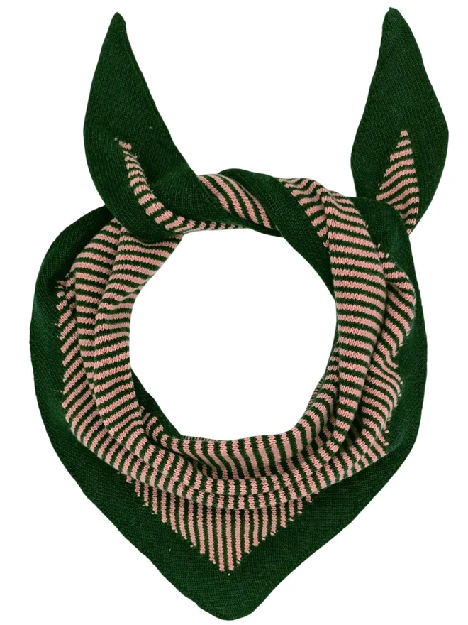 dark green & pink lambswool triangle scarf