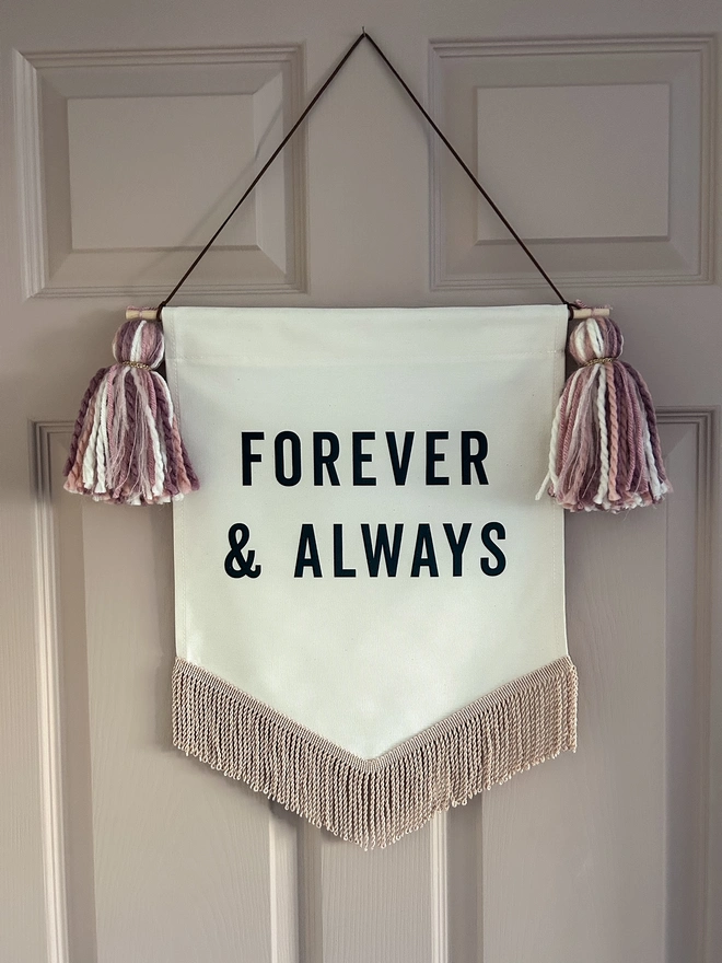 Valentines Forever and always fabric wall hanging banner