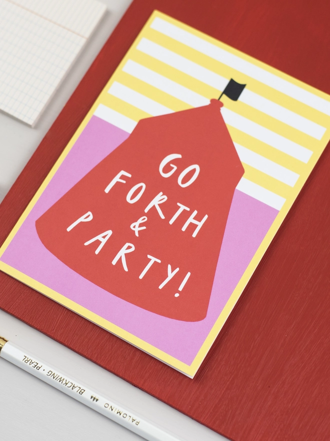 go forth party circus tent card