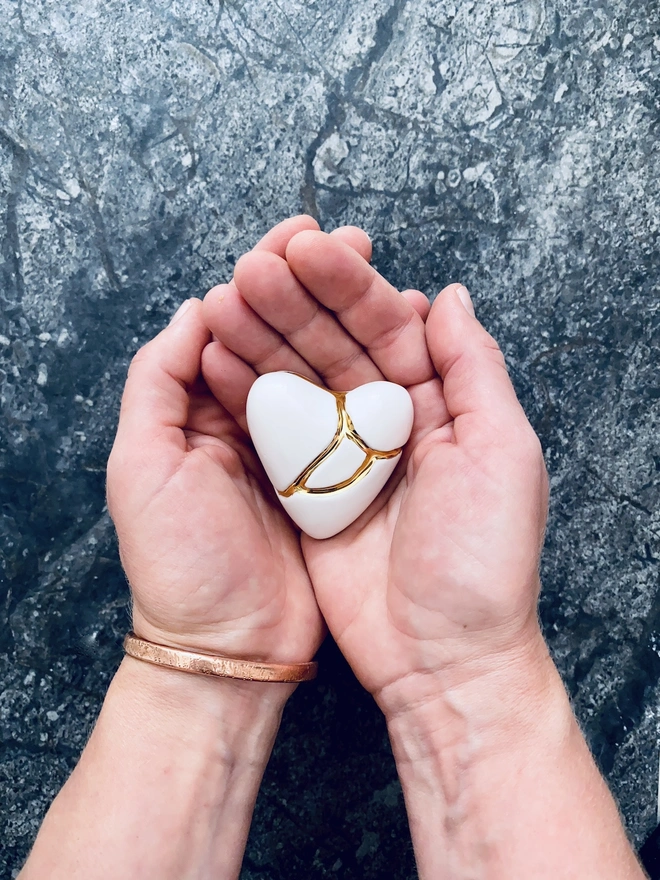 White Porcelain Kintsugi Heart Scuplture