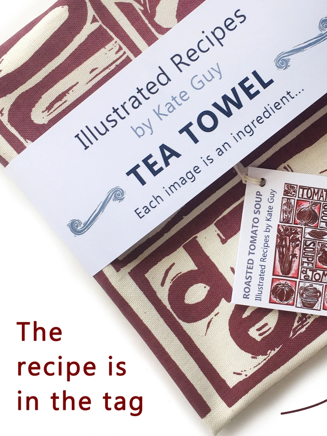 Tomato Soup tea towel with recipe tag