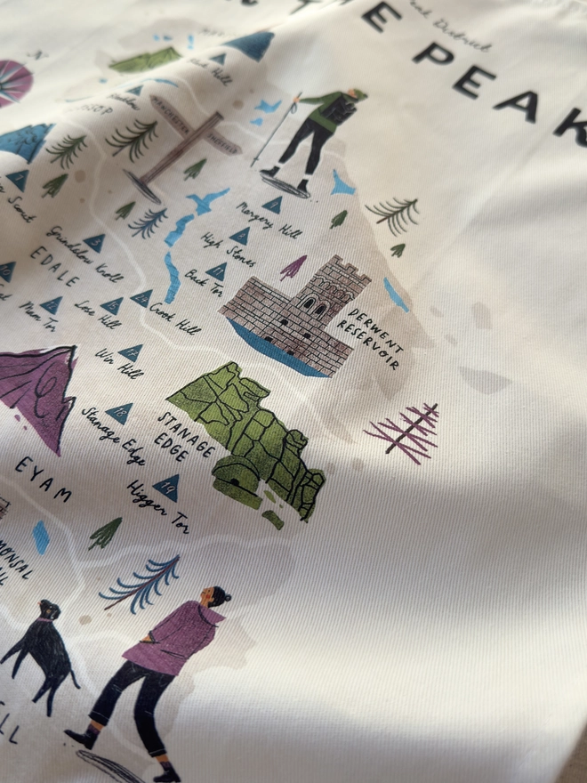 Walk the Peak District Map Tea Towel Close Up