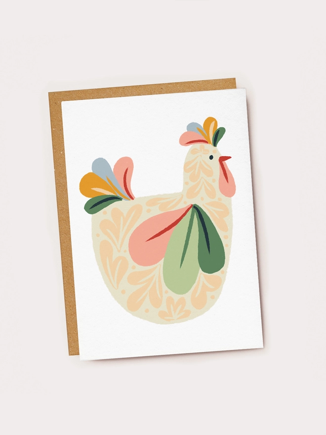 floral chicken easter card