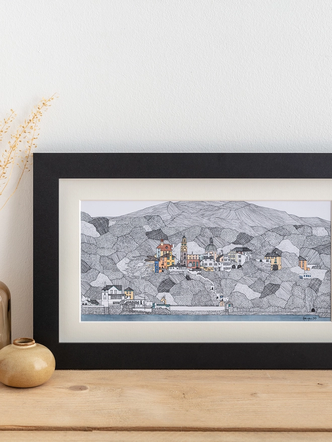 Portmeirion hand crafted print in a black frame - 14x8"
