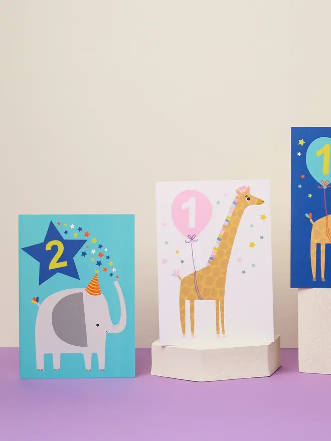 Elephant Bright Blue Kid's Second Birthday Card