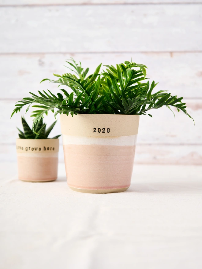 pink personalised ceramic planter