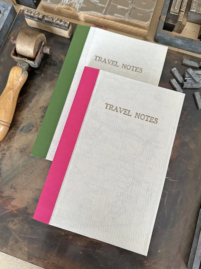 linen map travel notes in pink and green