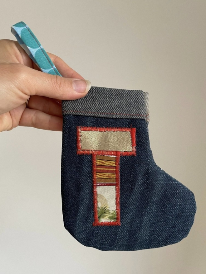 Mini Personalised Denim Christmas Stocking