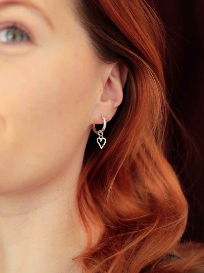 Heart silver huggie hoop earrings
