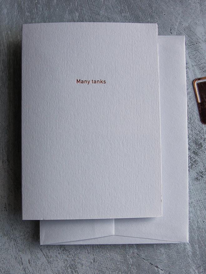 Many tanks typeface gold foiled card