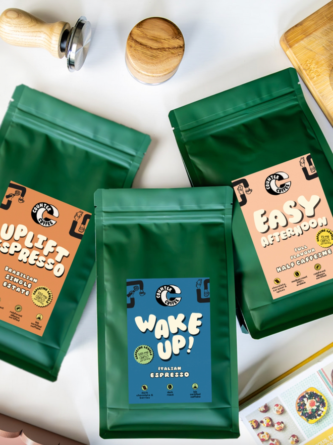 Espresso Taster Bundle. Three bags of coffee from Counter Coffee.