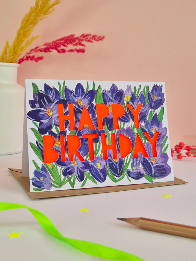 Crocus neon birthday card