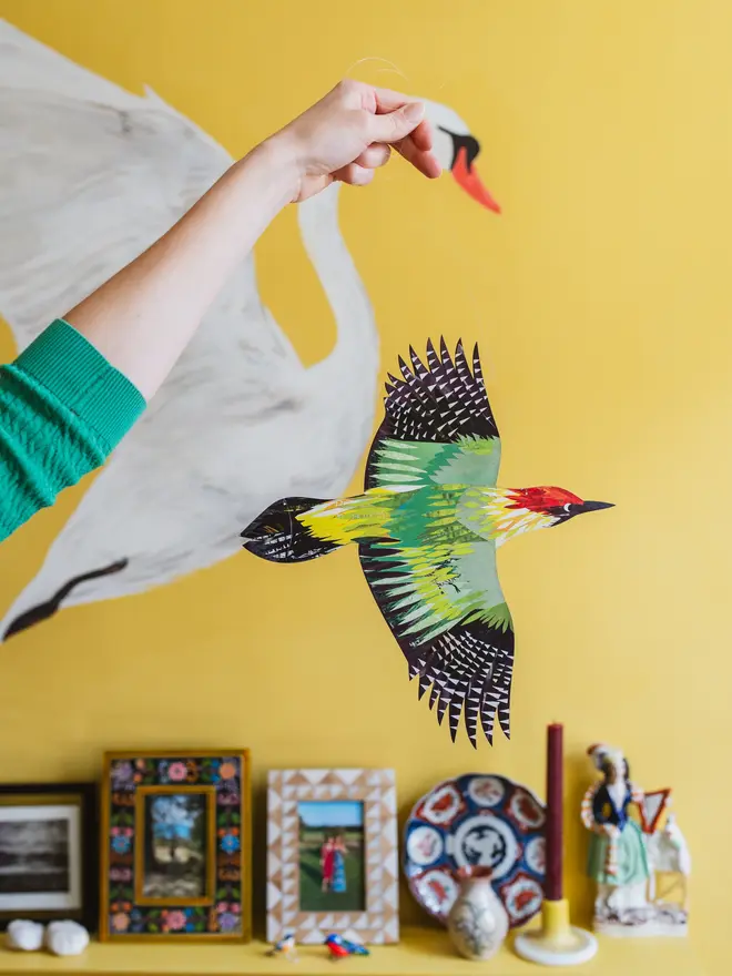 Green Woodpecker Decorative Hanging Bird Art