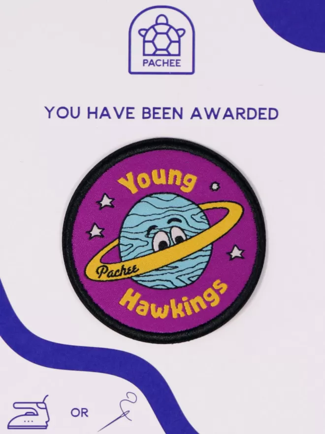 The Young Hawkings patch is seen on the blue and white Pachee gift card.