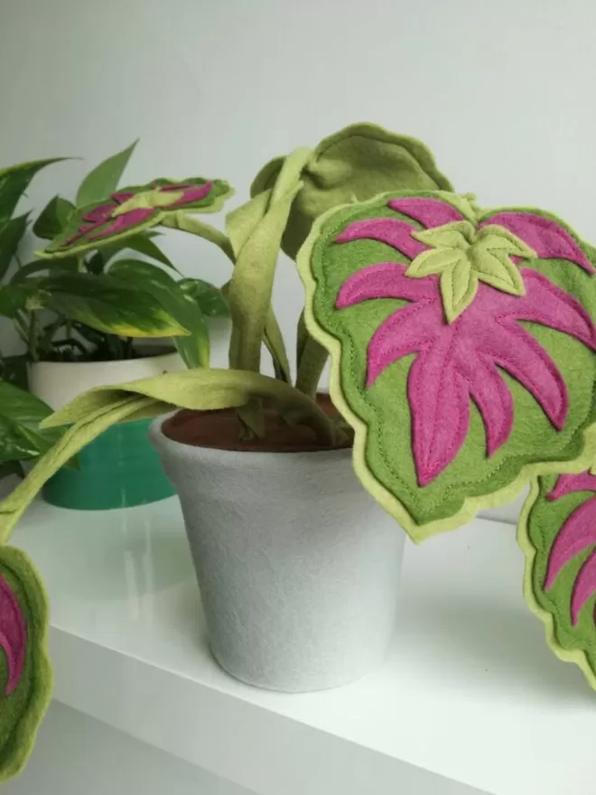 Pink Leaved Handmade Felt Plant