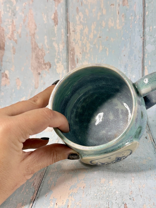 Green and Purple Christmas Snow Globe Mug
