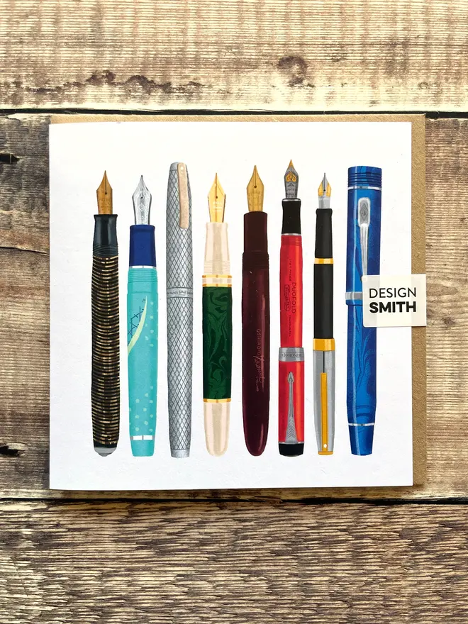 Vintage Pen Blank Greetings Card, paired with a brown envelope 