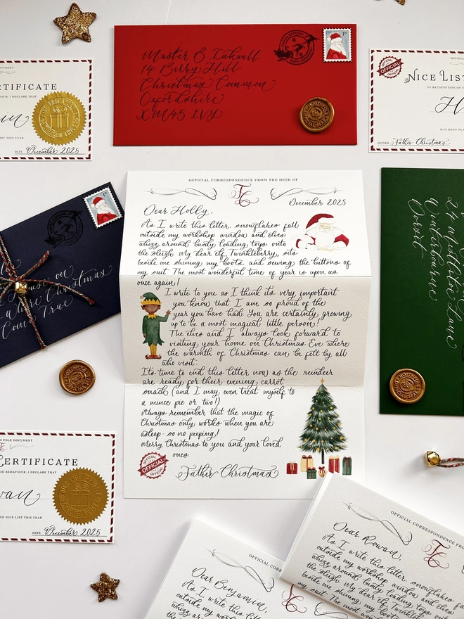 Personalised Illustrated Father Christmas Santa Letter  with Wax Seal, Twine & Stamps