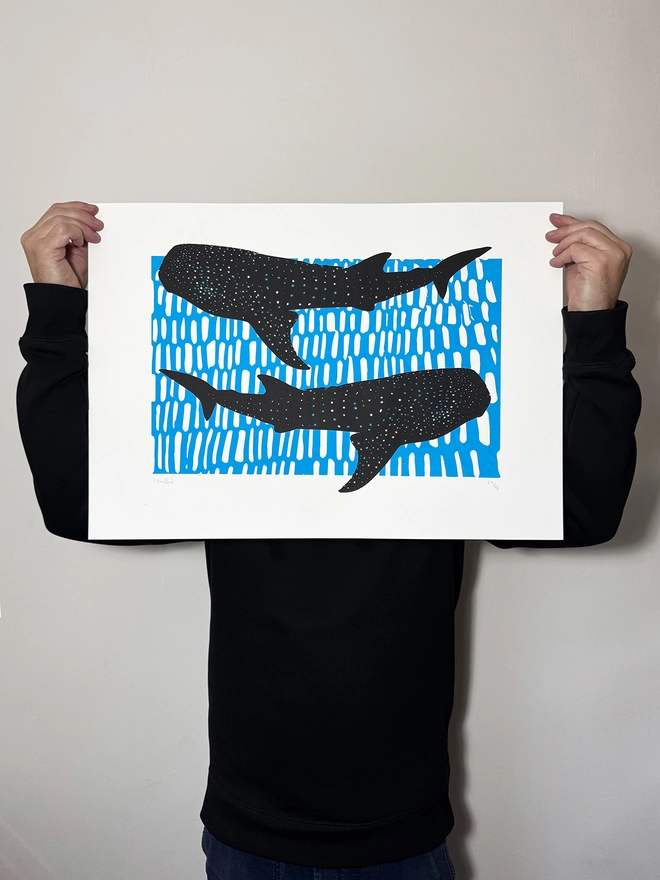 Whale Sharks_Large A2 Screen Print_Holly and Co_main image