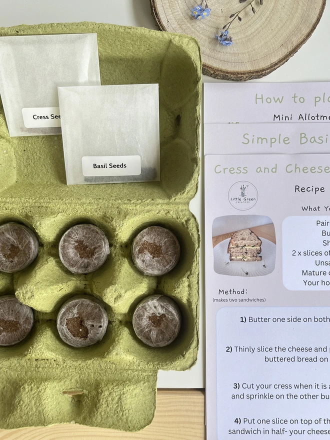 Layout of Start A Mini Allotment Kit which shows whats included such as instructions and materials