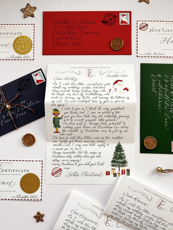 Personalised Illustrated Father Christmas Santa Letter  with Wax Seal, Twine & Stamps
