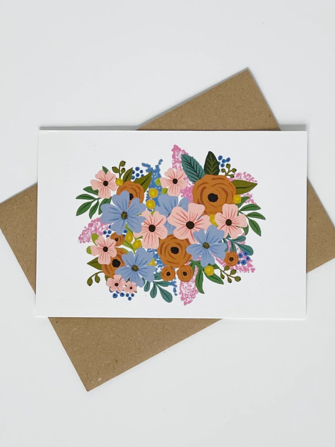 white colourful floral greeting card