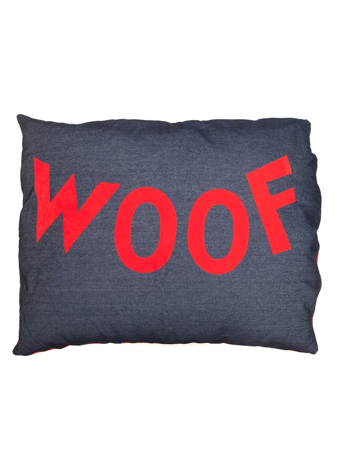 Big Woof Dog Bed in Denim and Red