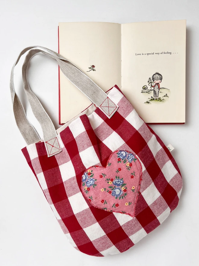 Gingham BAG for Kids with vintage fabric heart