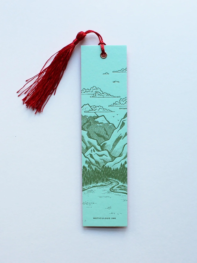 Landscape letterpress bookmark top view