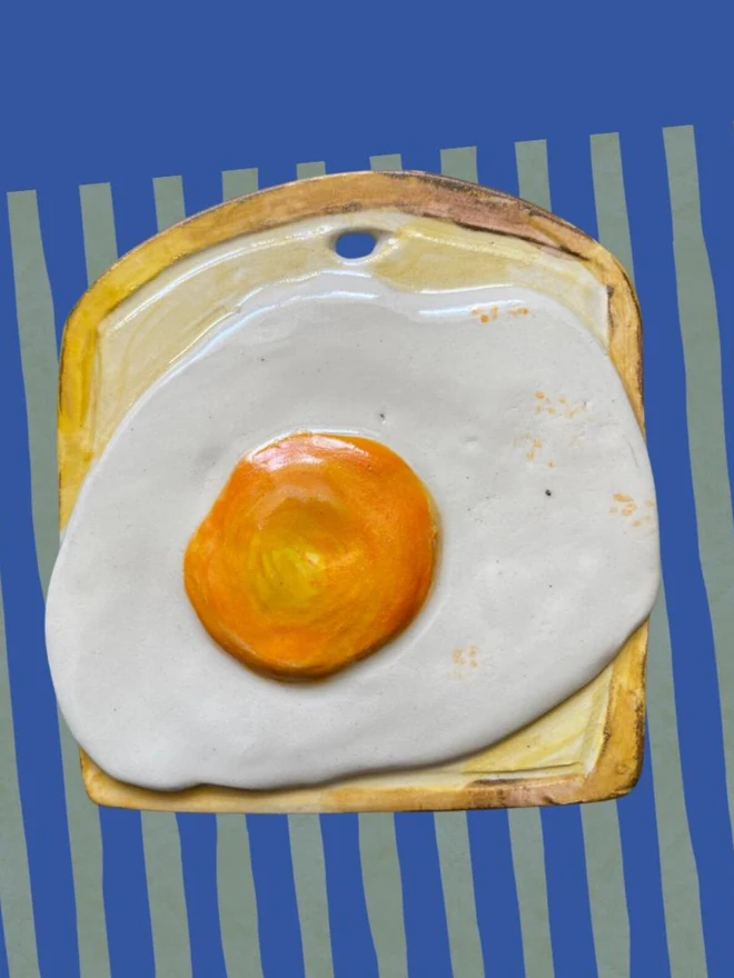 fried egg ceramic hanging tile
