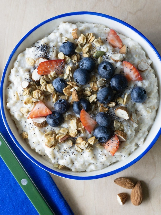 'Oat Cuisine' Blue Ceramic Bowl