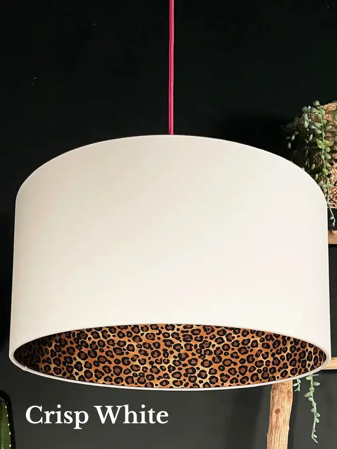Crisp White lampshade with leopard interior