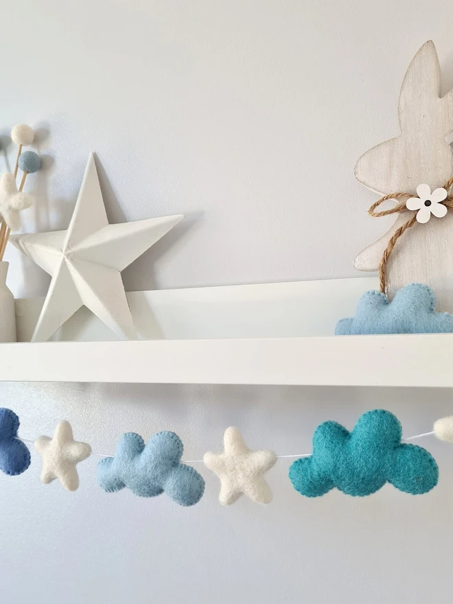 Felt Blue Cloud and Star Garland