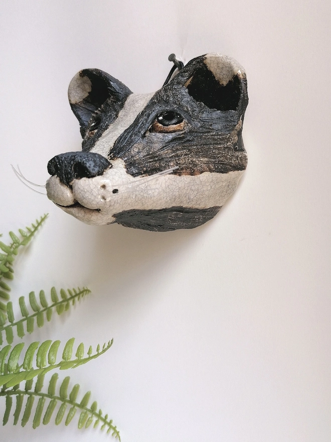 Badger Head Ceramic Sculpture